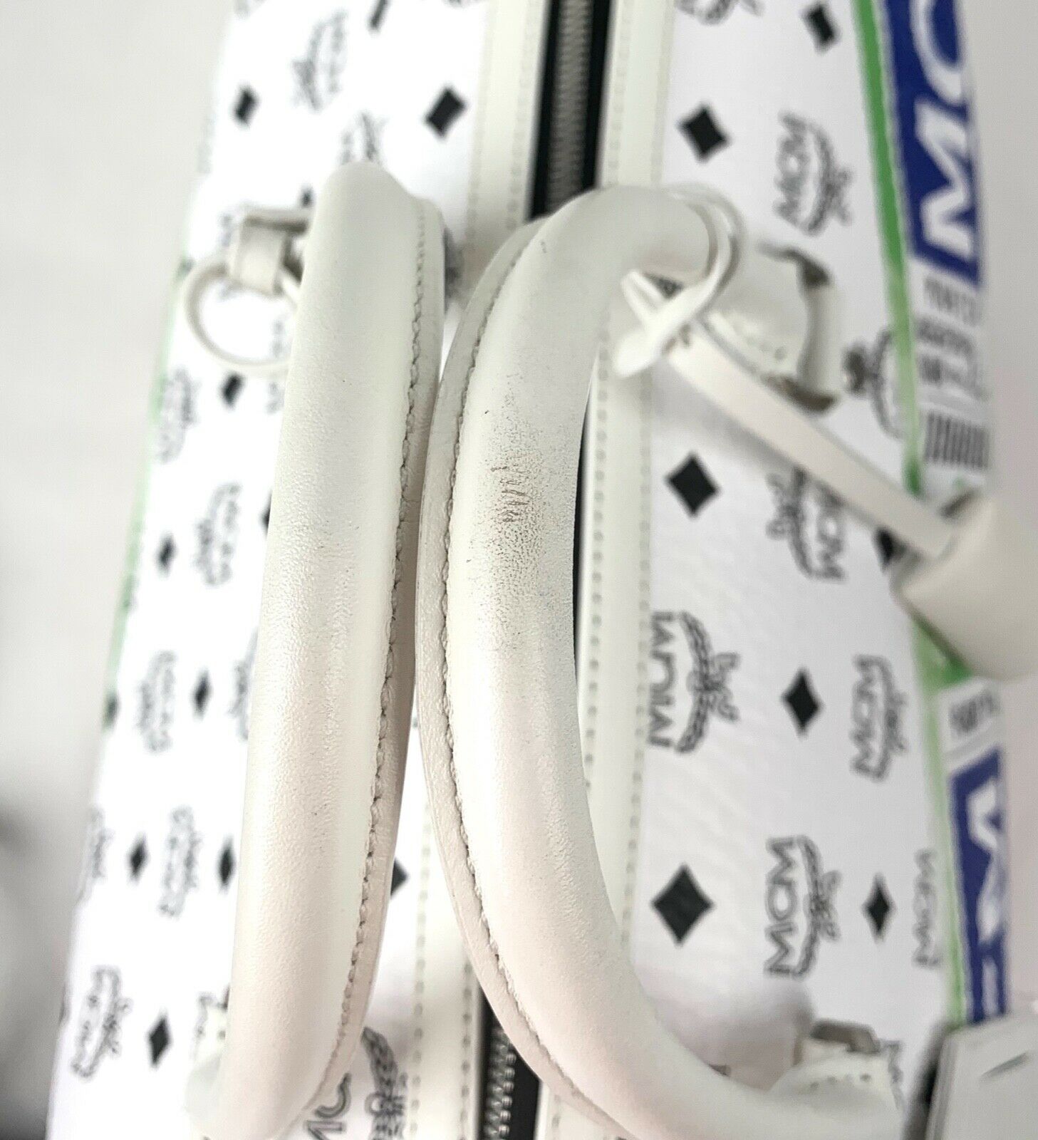 MCM Unisex White Visetos Flight Print Travel Boston Bag Duffle