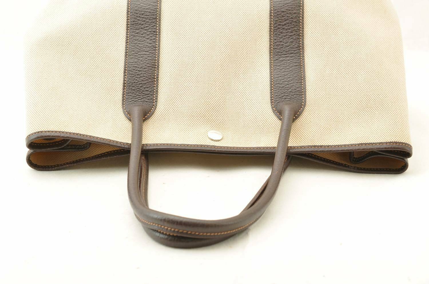 HERMES Canvas Garden Party PM Tote Bag White