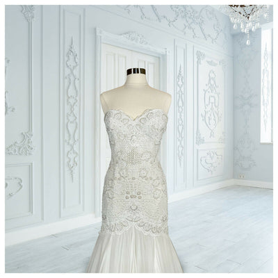 Watters Bridal White Silk Chiffon Minerva Embellished Mermaid Gown $4610