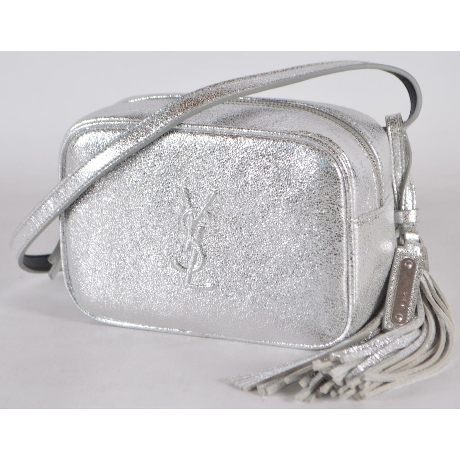 Saint Laurent YSL Silver Leather LOU Belt Bag Fanny Pack Purse