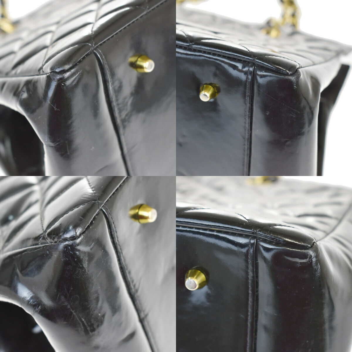 CHANEL CC GST Quilted Chain Hand Bag Patent Leather Black Vintage