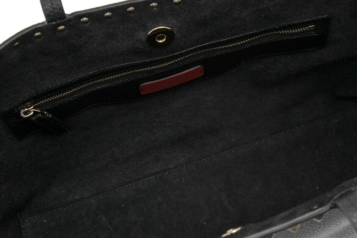 VALENTINO Grained Calfskin Rockstud Tote Black