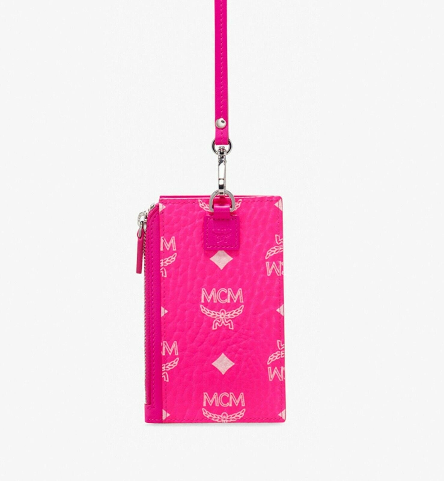 MCM Lanyard Card Holder in Visetos Coated Canvas Neon Pink