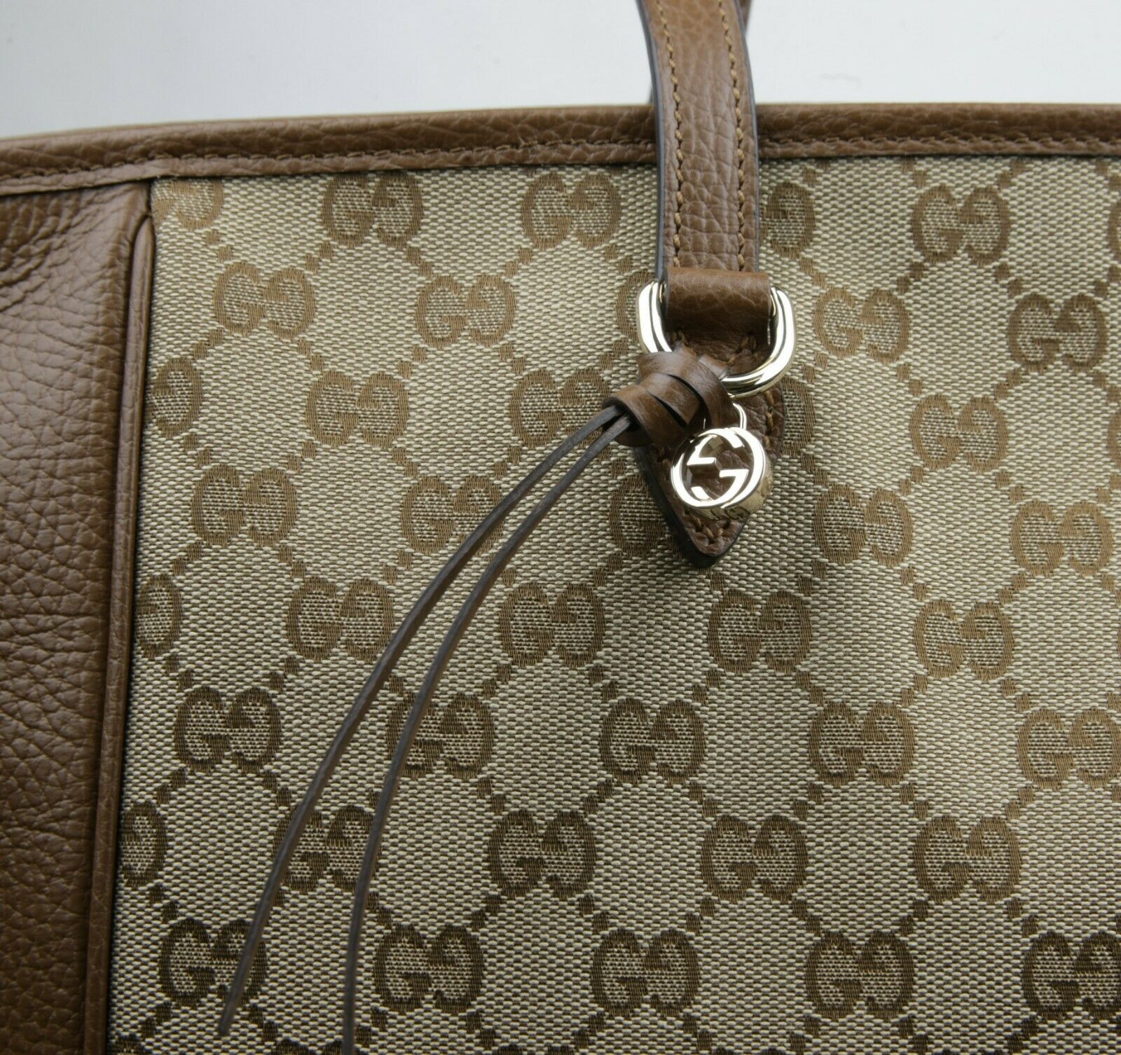 Gucci Gucci Beige GG Canvas & Brown Leather Mini Tote Bag