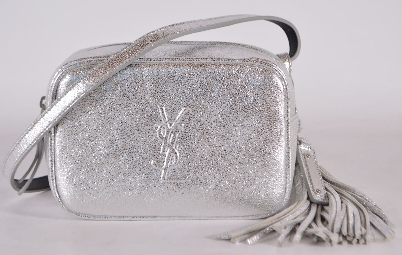 Saint Laurent YSL Silver Leather LOU Belt Bag Fanny Pack Purse