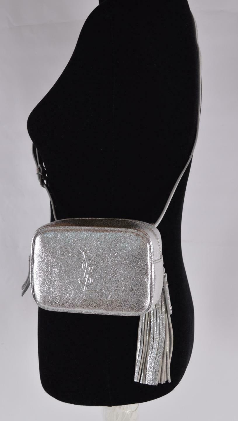 Saint Laurent YSL Silver Leather LOU Belt Bag Fanny Pack Purse
