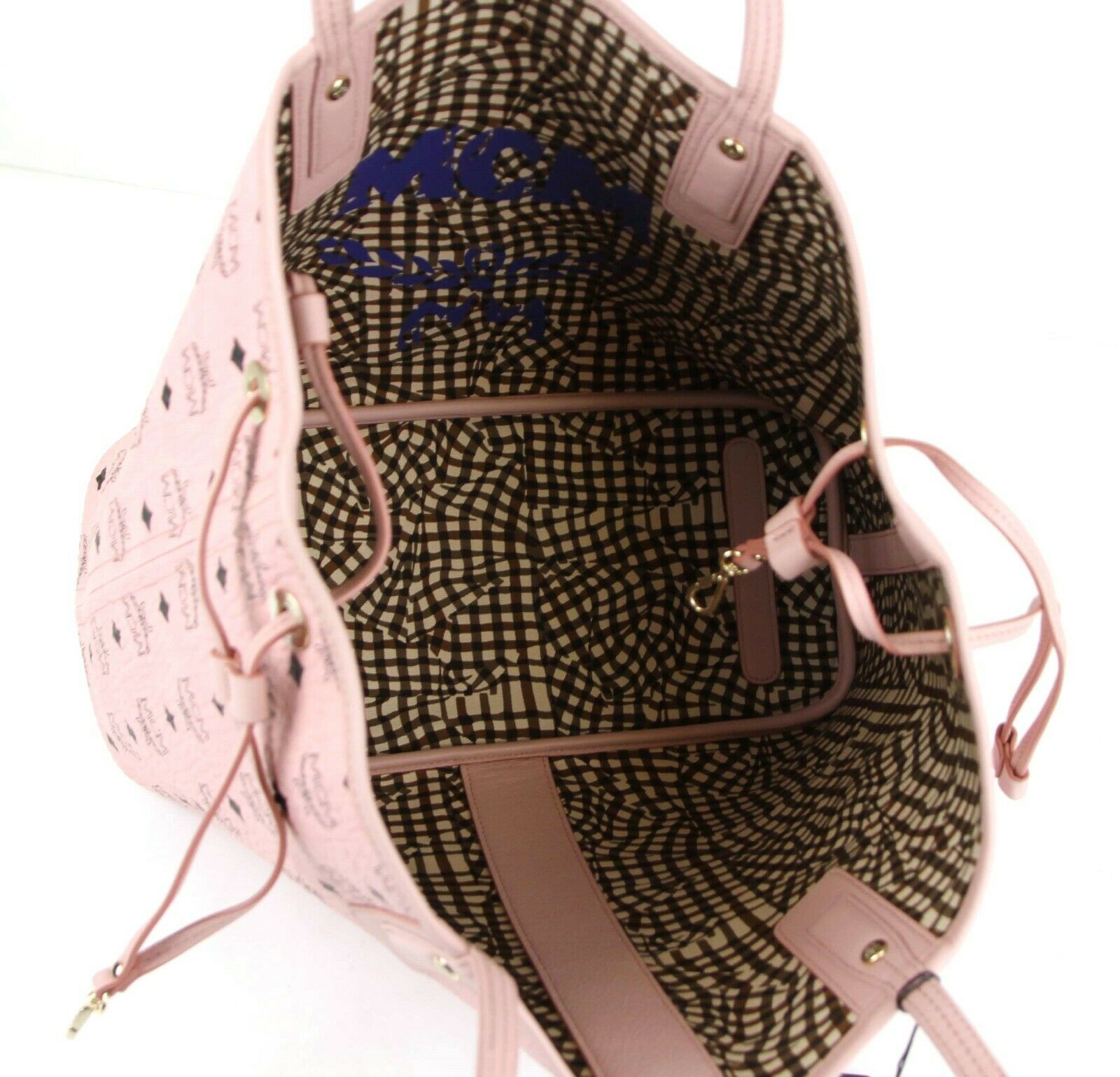 MCM Medium Liz Soft Pink Reversible Diamond Visetos Tote with Pouch