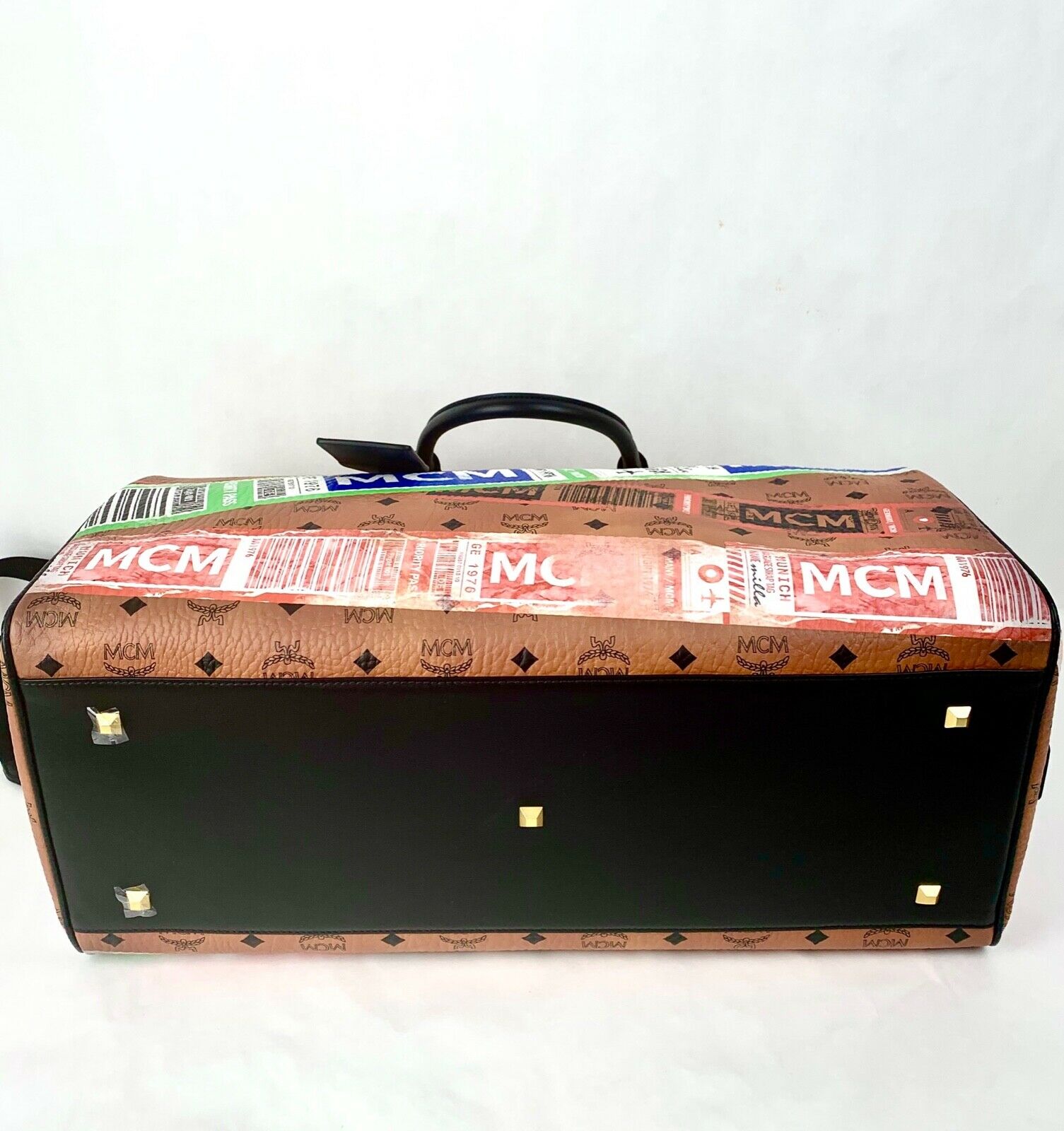 MCM Unisex Brown Cognac Visetos Flight Travel Boston Bag Duffle