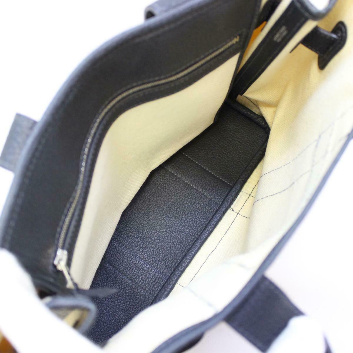 HERMES Petite Sunture PM Tote Hand Bag Canvas Leather Ivory