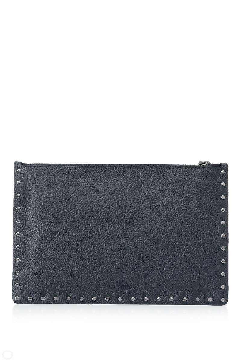 VALENTINO Vitello Rockstud Large Zip Pouch Black