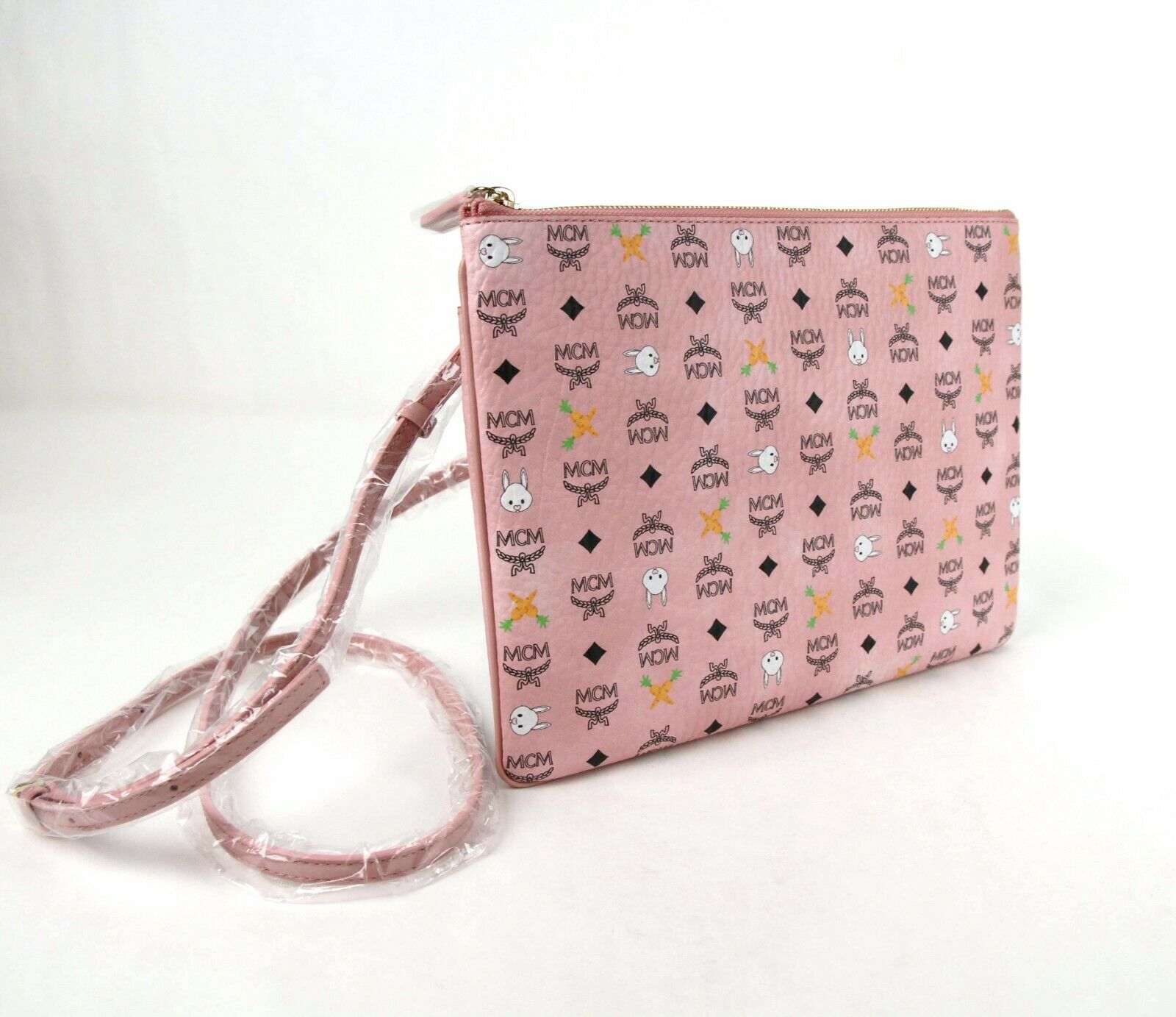 MCM Soft Pink Coated Canvas Medium Crossbody Bag w/Pouch