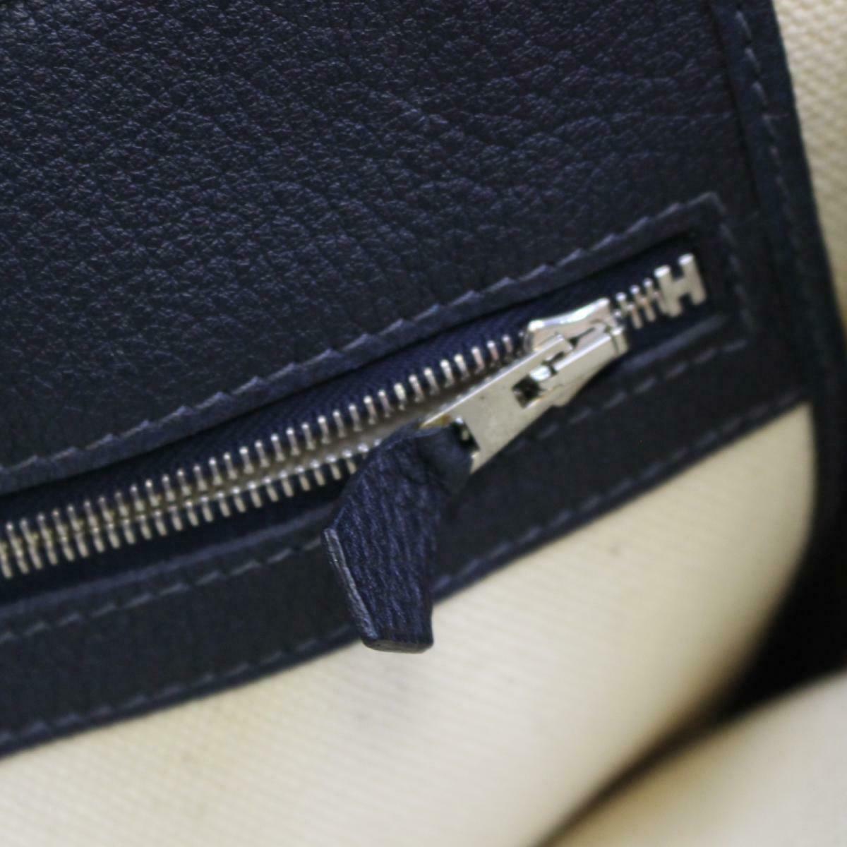 HERMES Petite Sunture PM Tote Hand Bag Canvas Leather Ivory