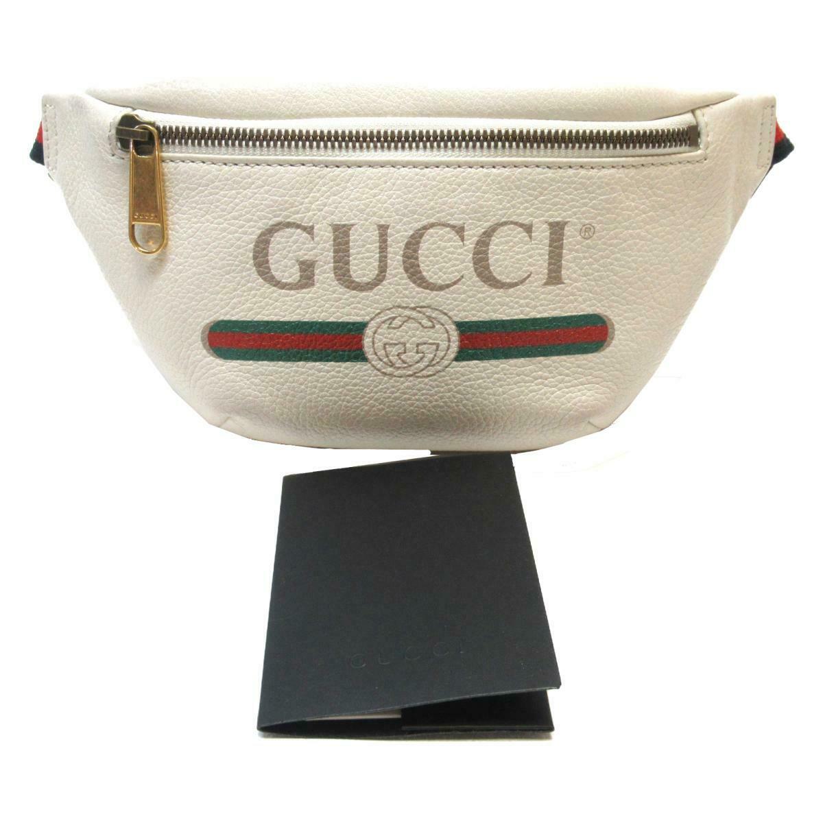 GUCCI Print Small Shoulder Belt Bag White Leather Logo