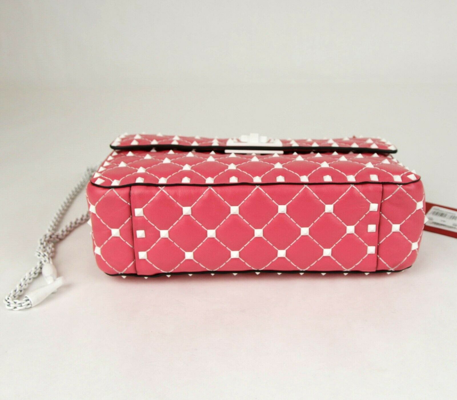 Valentino Rockstud Pink White Quilted Leather Chain Handbag