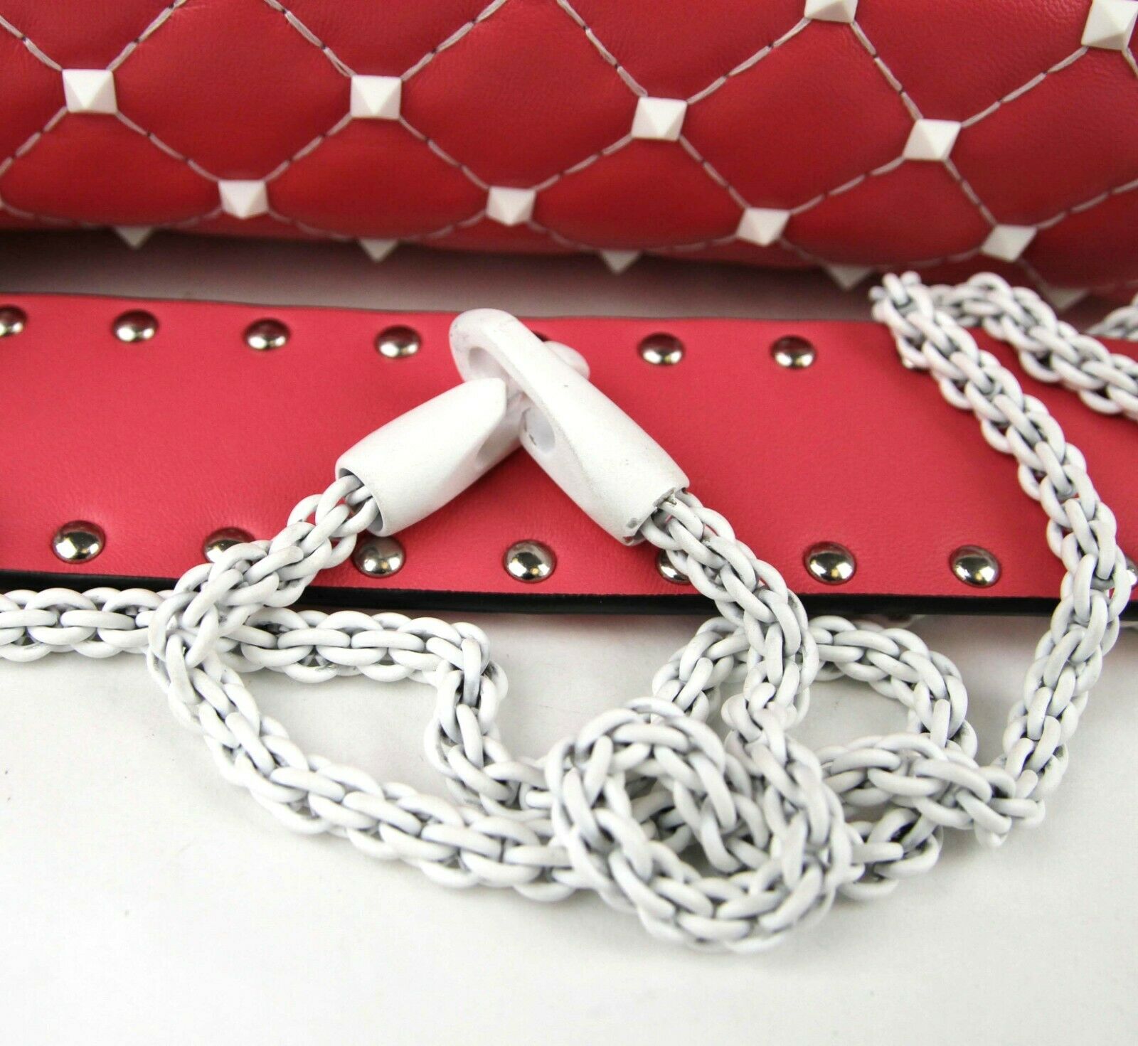 Valentino Rockstud Pink White Quilted Leather Chain Handbag