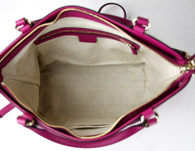 Gucci Pebbled Calfskin Small Soho Top Handle Bag Bright Bougainvillea