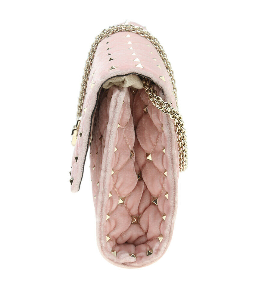 Valentino Rockstud Spike Velvet Pink Quilted Shoulder Bag