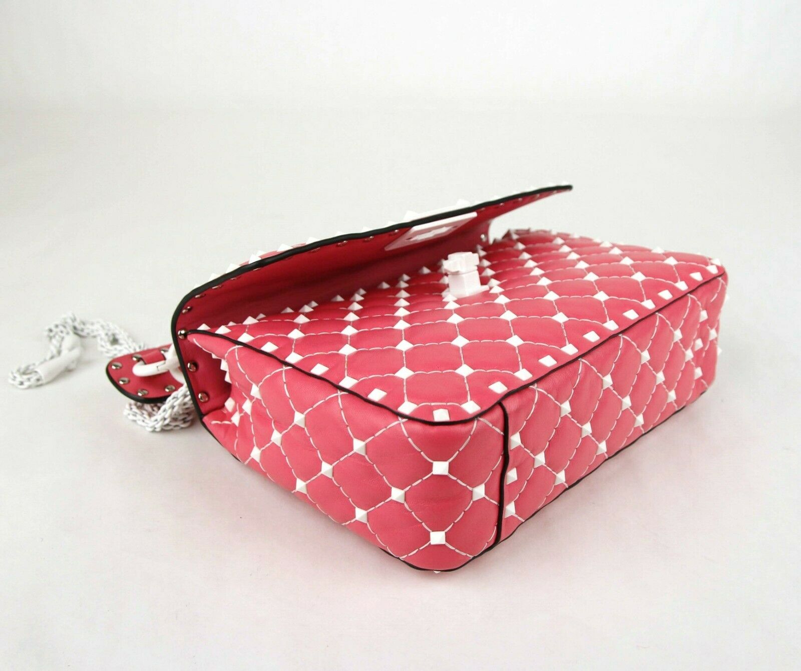 Valentino Rockstud Pink White Quilted Leather Chain Handbag