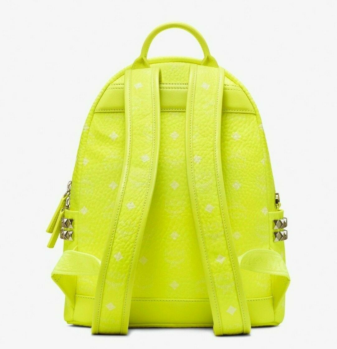 MCM Small 32 Neon Yellow Visetos Stark Studded Backpack