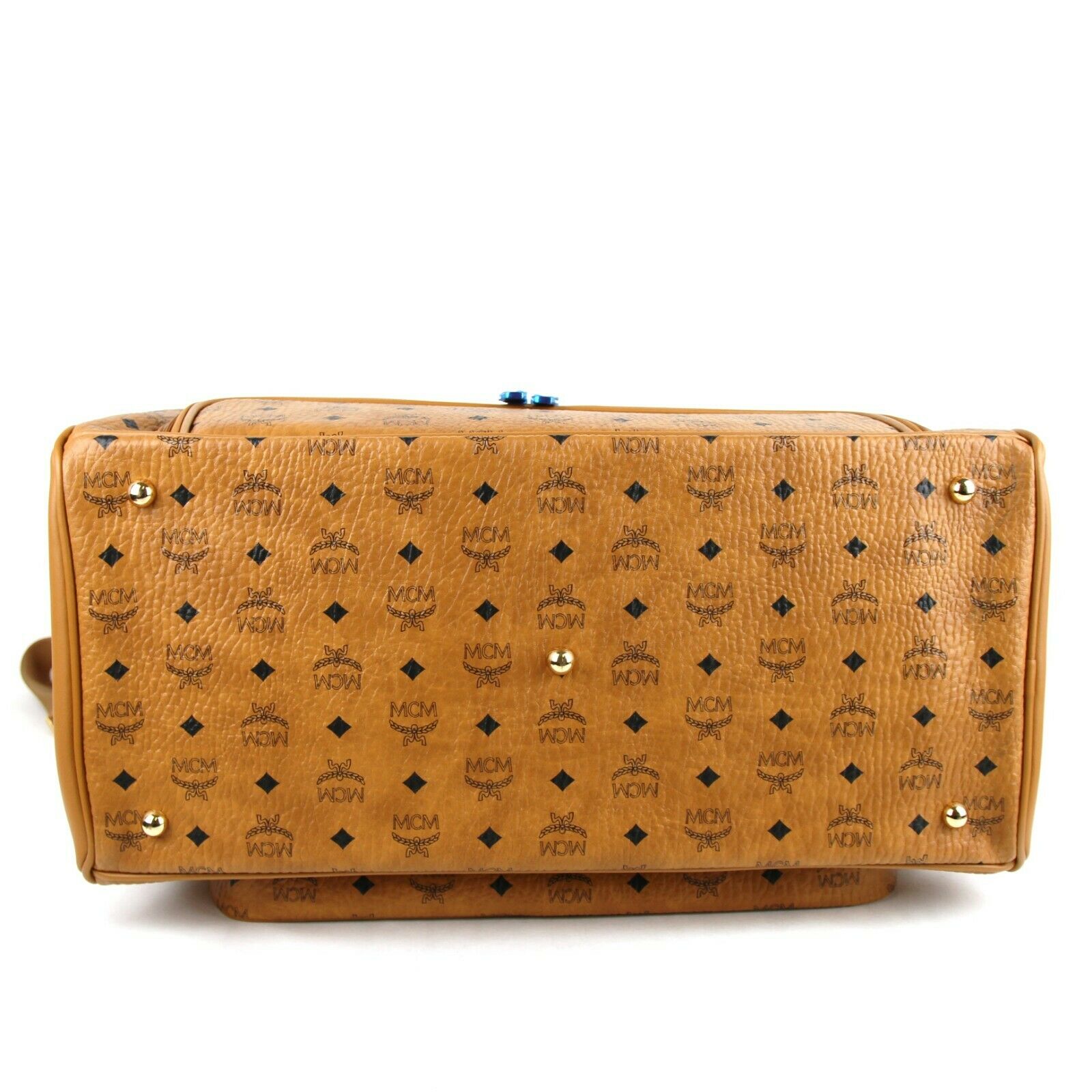 MCM Cognac Brown Visetos Coated Canvas Boston Duffel Bag