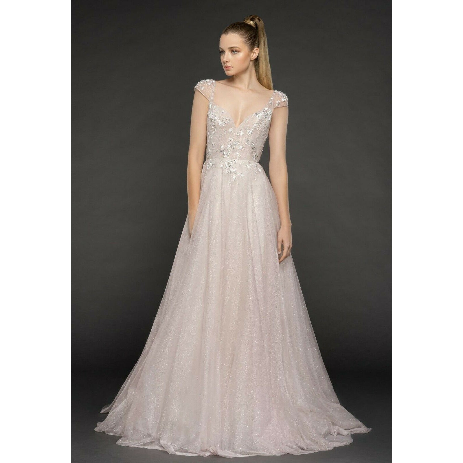 Hayley Paige Tulle 1861 Amour A-line Gown Glitter Sequin Crystal Weddi - MyDesignerly Hayley Paige Tulle 1861 Amour A-line Gown Glitter Sequin Crystal Weddi - MyDesignerly