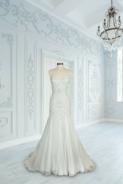 Watters Bridal White Silk Chiffon Minerva Embellished Mermaid Gown $4610