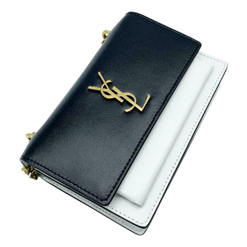 Saint Laurent Monogram Sunset Mini White Chain Black Leather Cross Body Bag