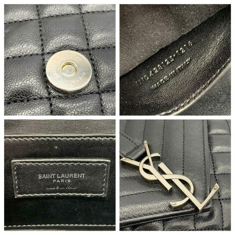 Saint Laurent Envelope Medium Tri-quilt College Monogram Satchel Black Sheepskin