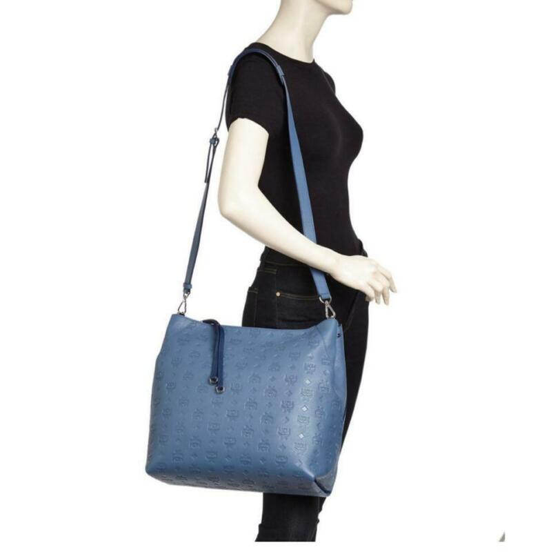 MCM Hobo Bag Klara Large Monogrammed Luft Blue Leather Tote