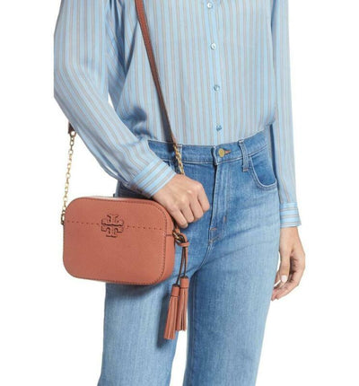 Tory Burch Camera Mcgraw Brown Leather Shoulder Bag