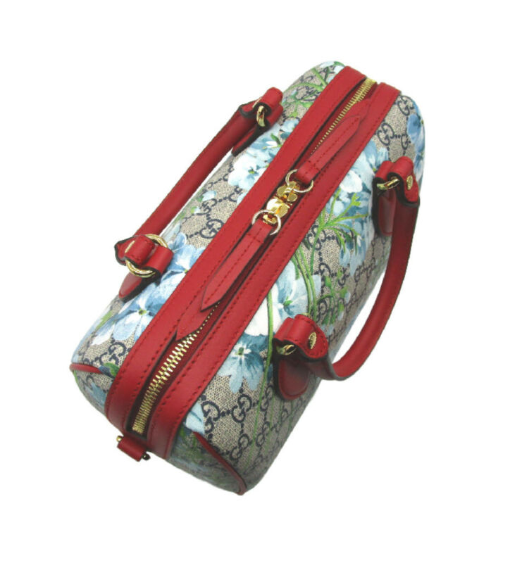 Gucci Boston Small Blooms Top Handle Signature Blue Gg Coated Canvas Satchel
