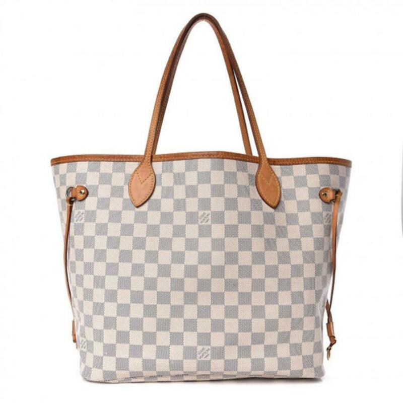 Louis Vuitton Neverfull Mm with Pouch White Damier Azur Canvas Tote