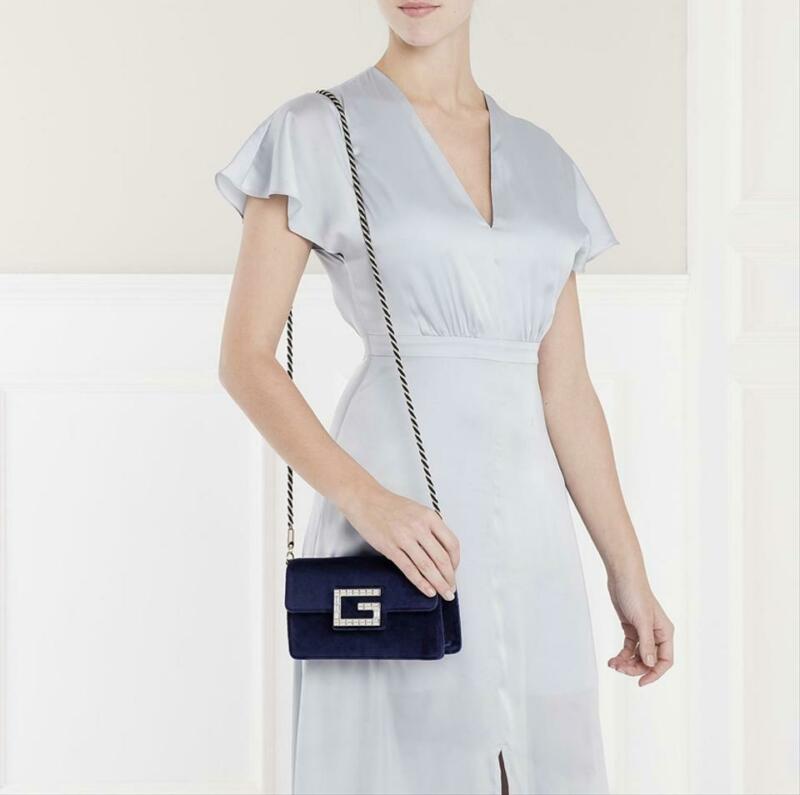 Gucci Shoulder Broadway Small with Square G Blue Velvet Cross Body Bag - MyDesignerly Gucci Shoulder Broadway Small with Square G Blue Velvet Cross Body Bag - MyDesignerly
