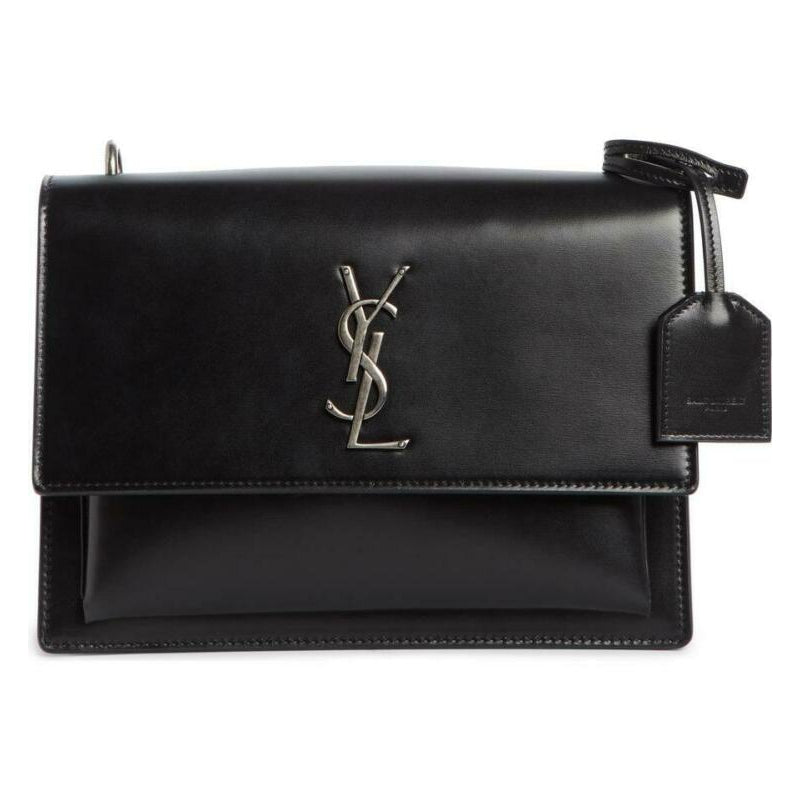 Saint Laurent Monogram Sunset Medium Braided Strap Black Leather Shoulder Bag
