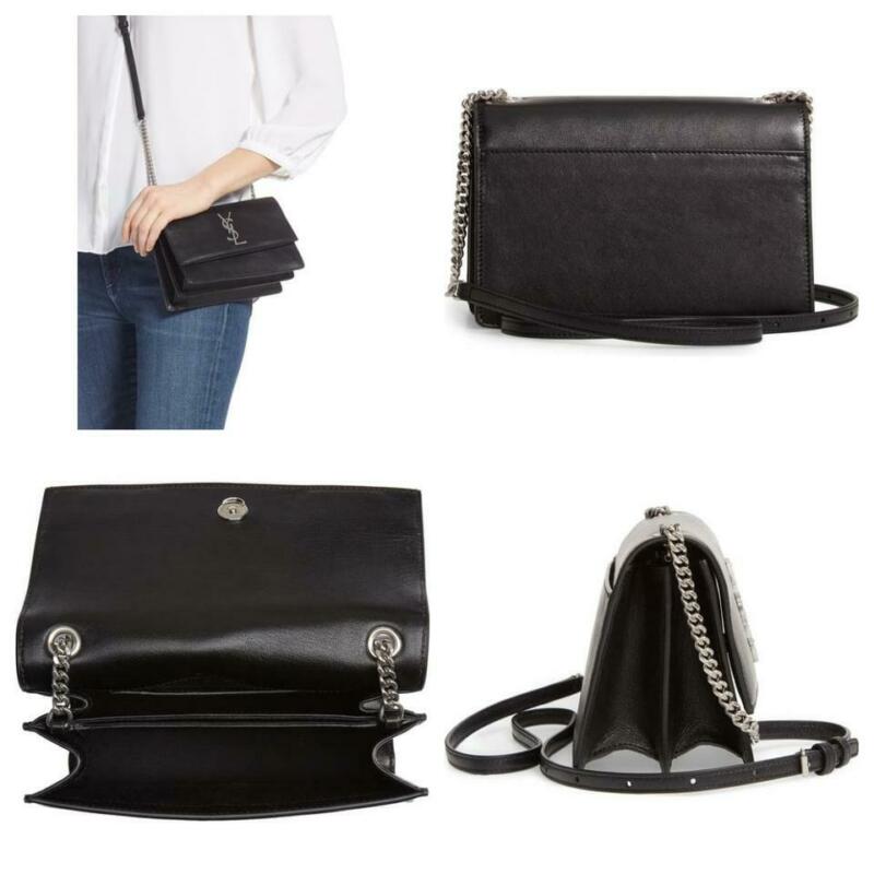 Saint Laurent Monogram Shoulder Sunset Small Black Leather Cross Body Bag
