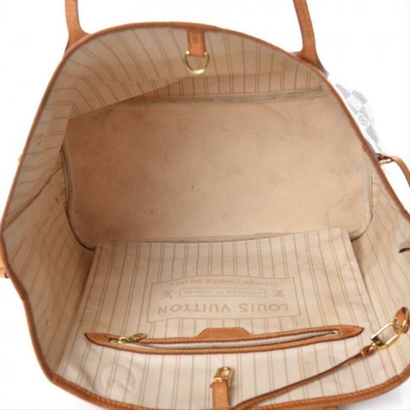 Louis Vuitton Neverfull Mm with Pouch White Damier Azur Canvas Tote