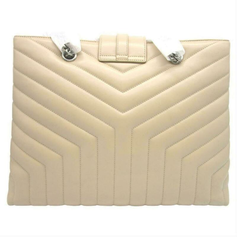Saint Laurent Monogram Loulou Large Poudre Quilted Matelasse Chain Shopper Beige