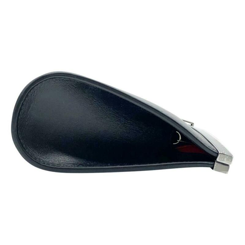 Christian Louboutin Clutch Palmette Calfskin Frame Chain Black Leather Shoulder