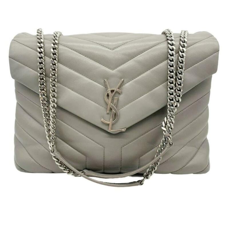 Saint Laurent Monogram Loulou Calfskin Matelasse Medium Monogram Chain Gray