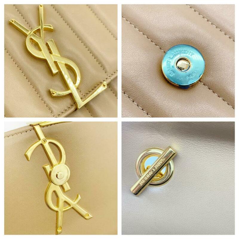 Saint Laurent Vicky Small Wallet On A Chain Monogram Beige Leather Shoulder Bag