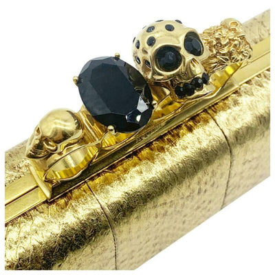 Alexander McQueen Knuckle Duster Metallic Skull Gold Snakeskin Leather Clutch