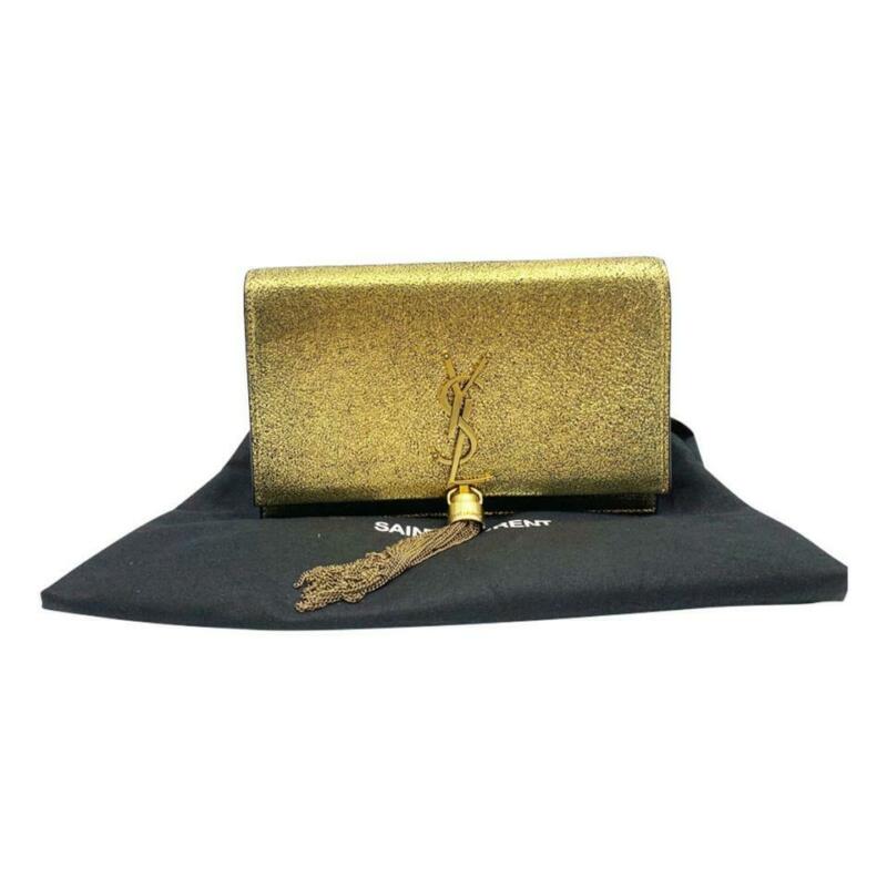 Saint Laurent Monogram Kate Tassel Monogram Metallic Gold Leather Cross Body Bag