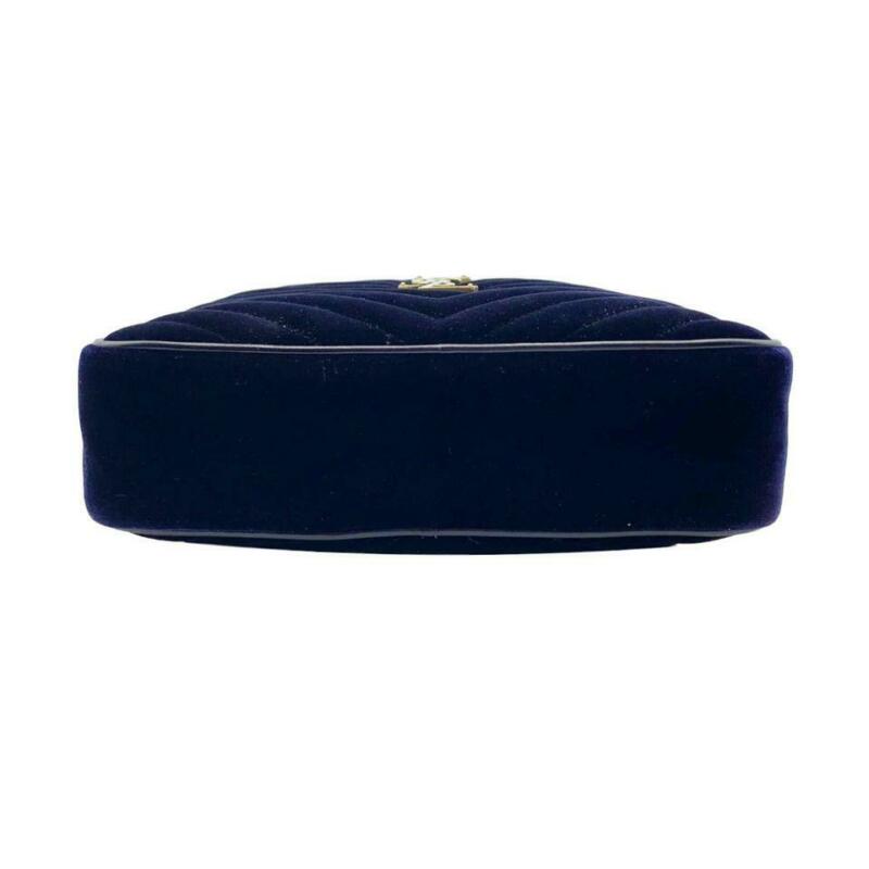 Saint Laurent Camera Lou Medium Ysl Monogram Quilted Blue Velvet Cross Body Bag