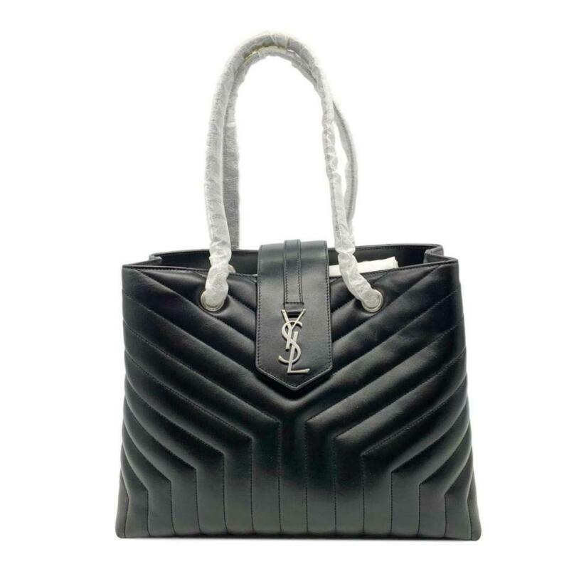 Saint Laurent Monogram Loulou Large Matelassé Shopper Black Leather Tote