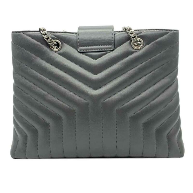 Saint Laurent Monogram Loulou Large Matelassé Shopper Grey Leather Tote