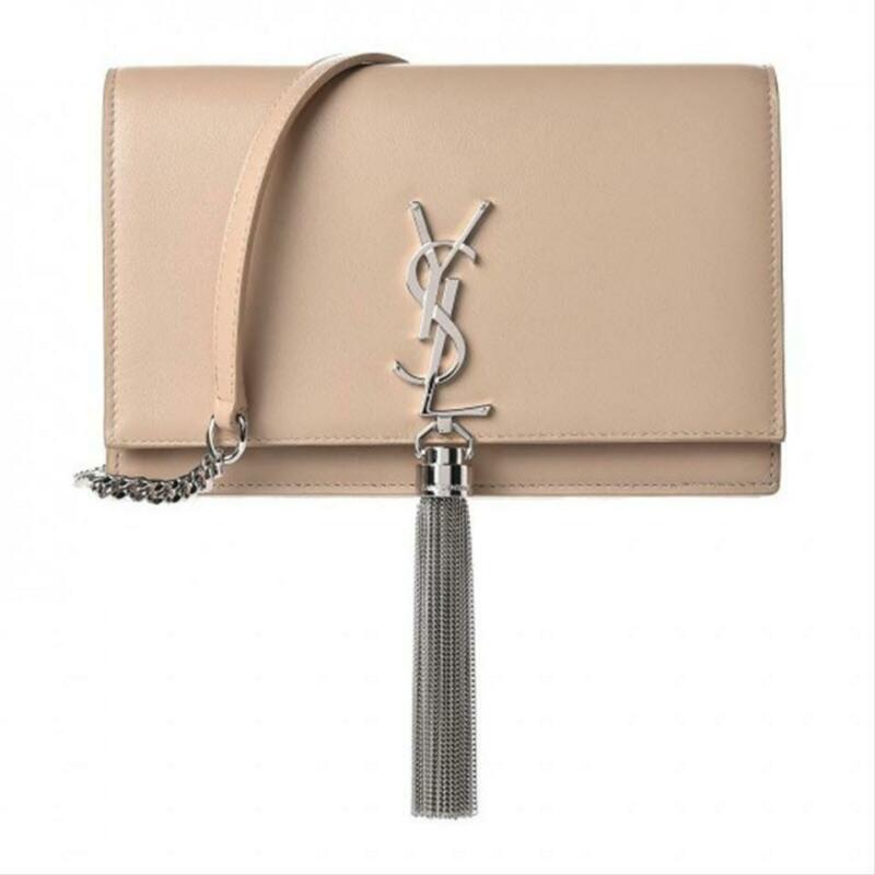 Saint Laurent Monogram Kate Chain Wallet Smooth Calfskin Classic Tassel Beige