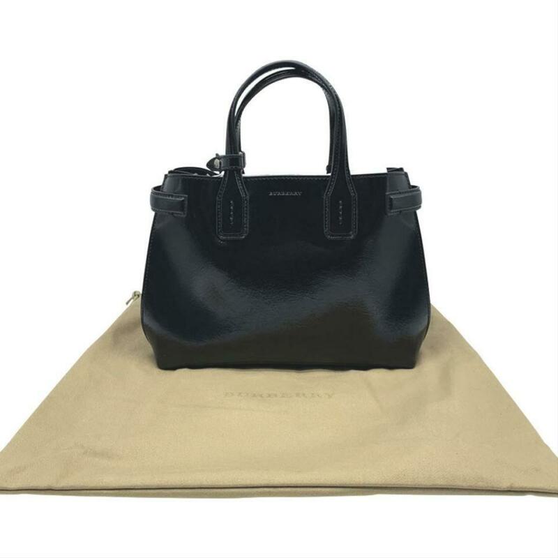 Burberry Small Banner Tote Black Patent Leather Shoulder Bag
