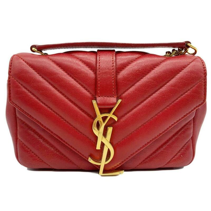 Saint Laurent Monogram Collège Chain Wallet Sheepskin Matelasse New Red Leather