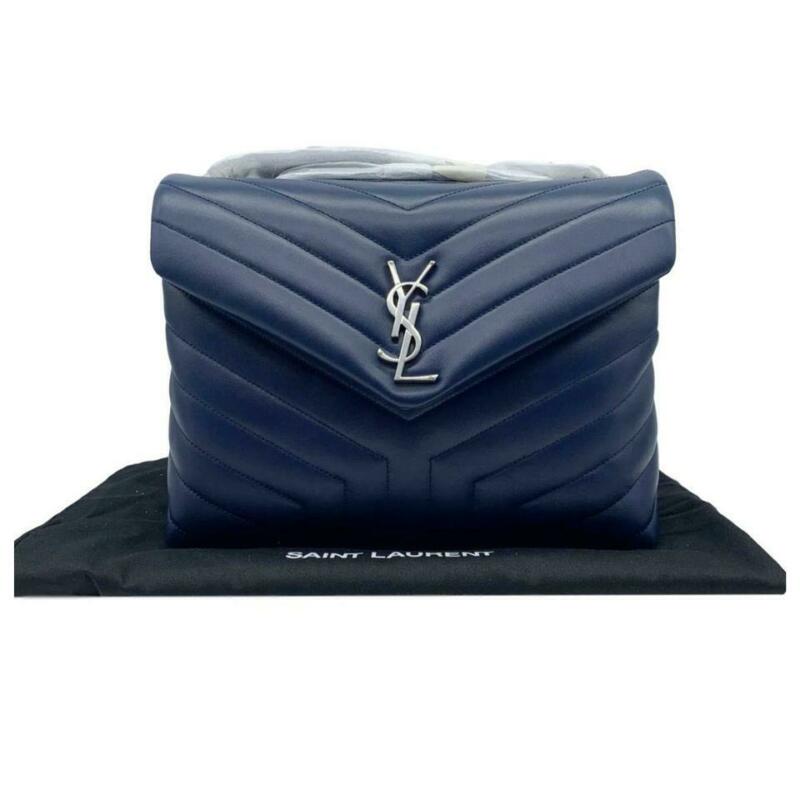 Saint Laurent Monogram Loulou Medium Navy Blue Calfskin Leather Shoulder Bag