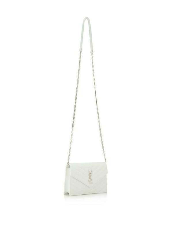 Saint Laurent Chain Wallet Classic Monogramme Envelope White Leather Cross Body